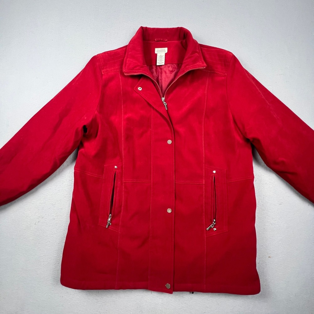 Classic Elements Faux Suede Coat Womens L Red Zip Front Mid Length Jacket Gorp